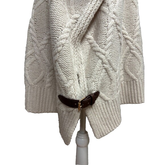 Max Studio Sweater Poncho Womens M Cream Lambs Wool Chunky Cable Knit Oversized - Picture 3 of 10